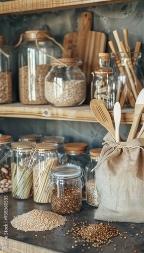 Embracing sustainable living  a zero waste kitchen with eco friendly tools and minimalist design photo