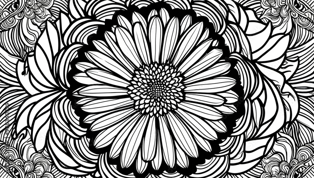 Coloring page, beautiful chrysanthemum flower design Coloring page, beautiful chrysanthemum flower design