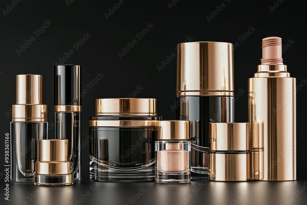 Luxurious cosmetic packaging bottles created with generative AI Luxurious cosmetic packaging bottles created with generative AI
