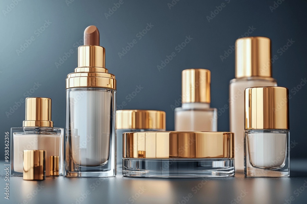 Luxurious cosmetic packaging bottles created with generative AI Luxurious cosmetic packaging bottles created with generative AI