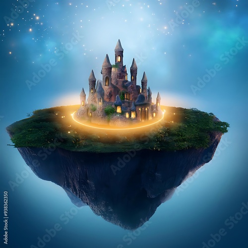 Fantasy Island With Radiant Castles Illustration photo