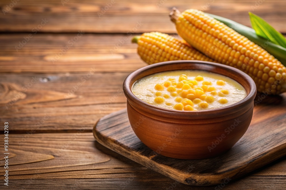 Curau cream of corn in a ceramic bowl on a wooden table, minimalist and typical Brazilian dessert, yellow, cuisine, wooden table, cream of corn, homemade, corn, organic, minimalist, dessert Curau cream of corn in a ceramic bowl on a wooden table, minimalist and typical Brazilian dessert, yellow, cuisine, wooden table, cream of corn, homemade, corn, organic, minimalist, dessert