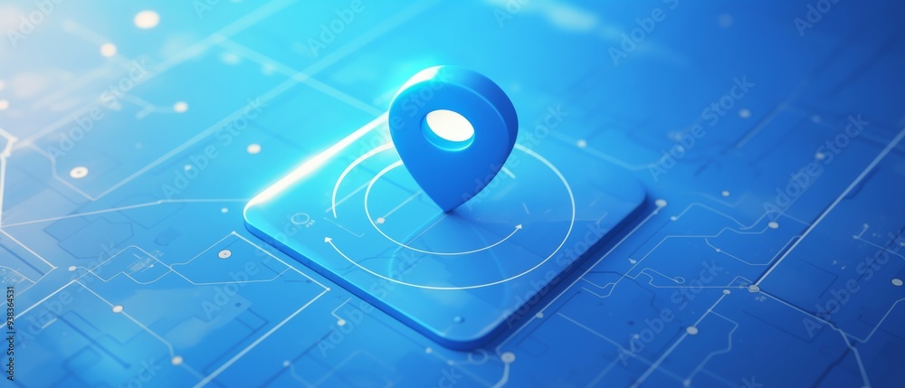 Naklejka premium 3D Blue Location Pin Icon on a Map, Minimalistic Flat Design with Clean White Background