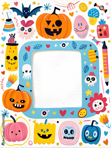 Cheerful Halloween characters frame with copy space on white background