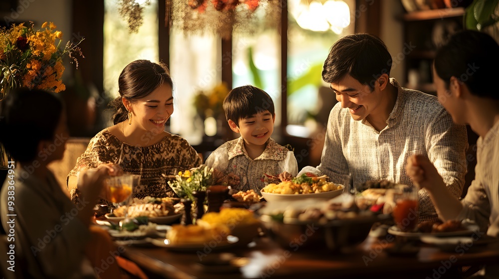A joyful family gathering around a festive table filled with delicious food, celebrating together in a warm and inviting atmosphere. A joyful family gathering around a festive table filled with delicious food, celebrating together in a warm and inviting atmosphere.