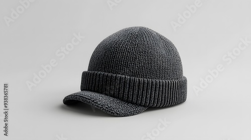 A cozy gray knit cap with a curved brim, perfect for winter accessories and fashion styling. 