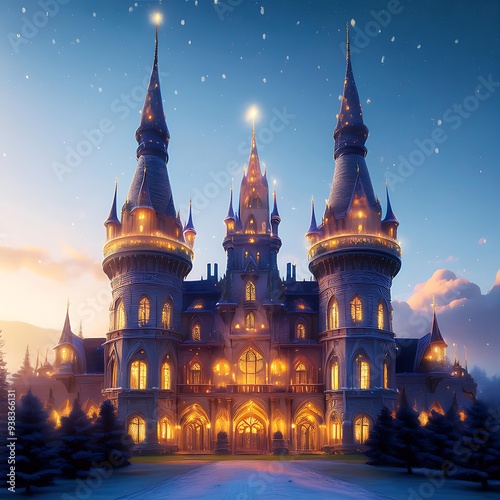 Enchanted Palace With Glowing Spires Illustration photo