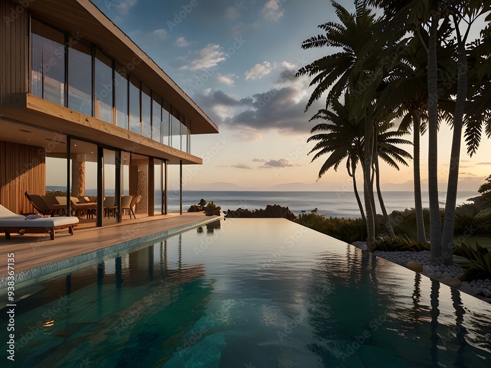 Obraz premium house on the beach at sunset