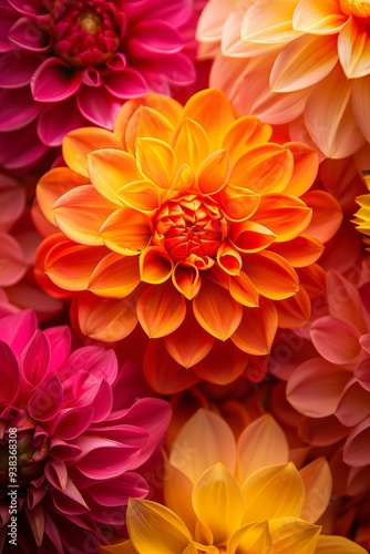 A spectacular and vibrant display of colorful dahlias in numerous shades and sizes, showcasing natures true beauty