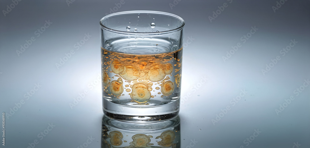 Illustrative representation of drinking water contaminated with bacteria and pathogens in a drinking glass Illustrative representation of drinking water contaminated with bacteria and pathogens in a drinking glass