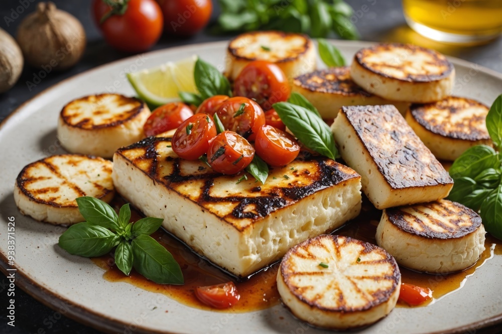 Roasted traditional Greek cheese haloumi Roasted traditional Greek cheese haloumi