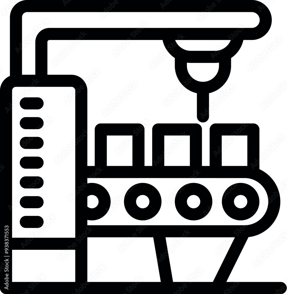 Icon of an industrial robot arm working on a conveyor belt in a factory