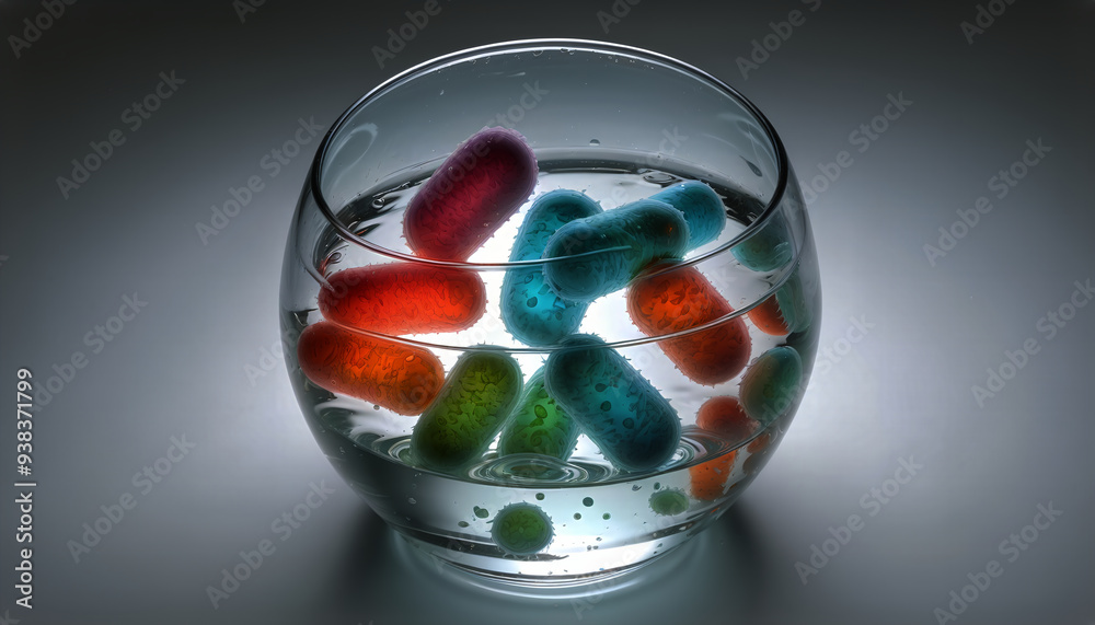 Illustrative representation of drinking water contaminated with bacteria and pathogens in a drinking glass Illustrative representation of drinking water contaminated with bacteria and pathogens in a drinking glass