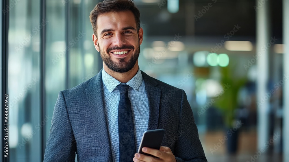 Tech concept - smiling businessman with smartphone. Tech concept - smiling businessman with smartphone.