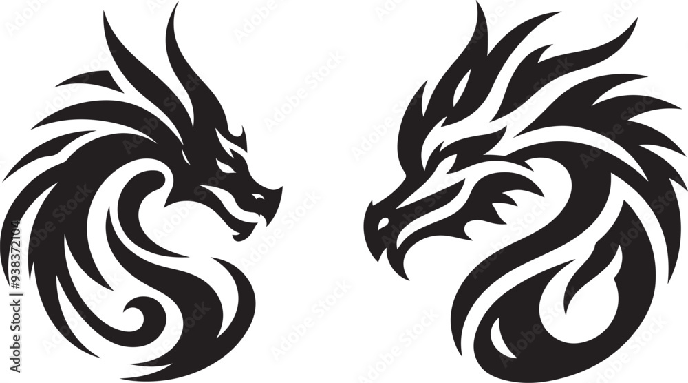 Dragon face head logo silhouette vector with a white background Dragon face head logo silhouette vector with a white background