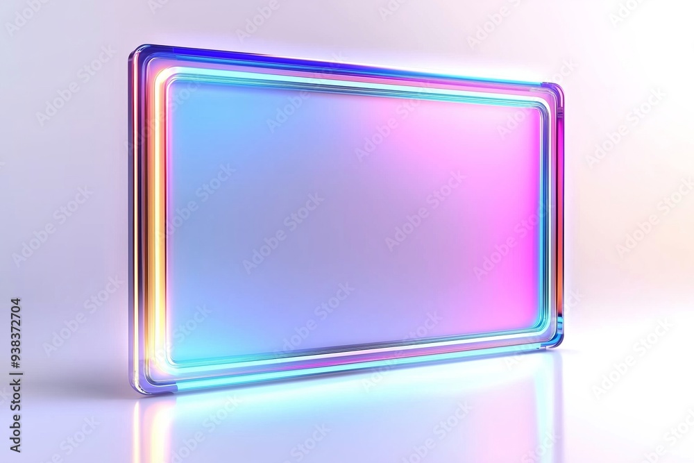 Fototapeta premium A Colorful Neon Light Frame Illuminating a Smooth Surface