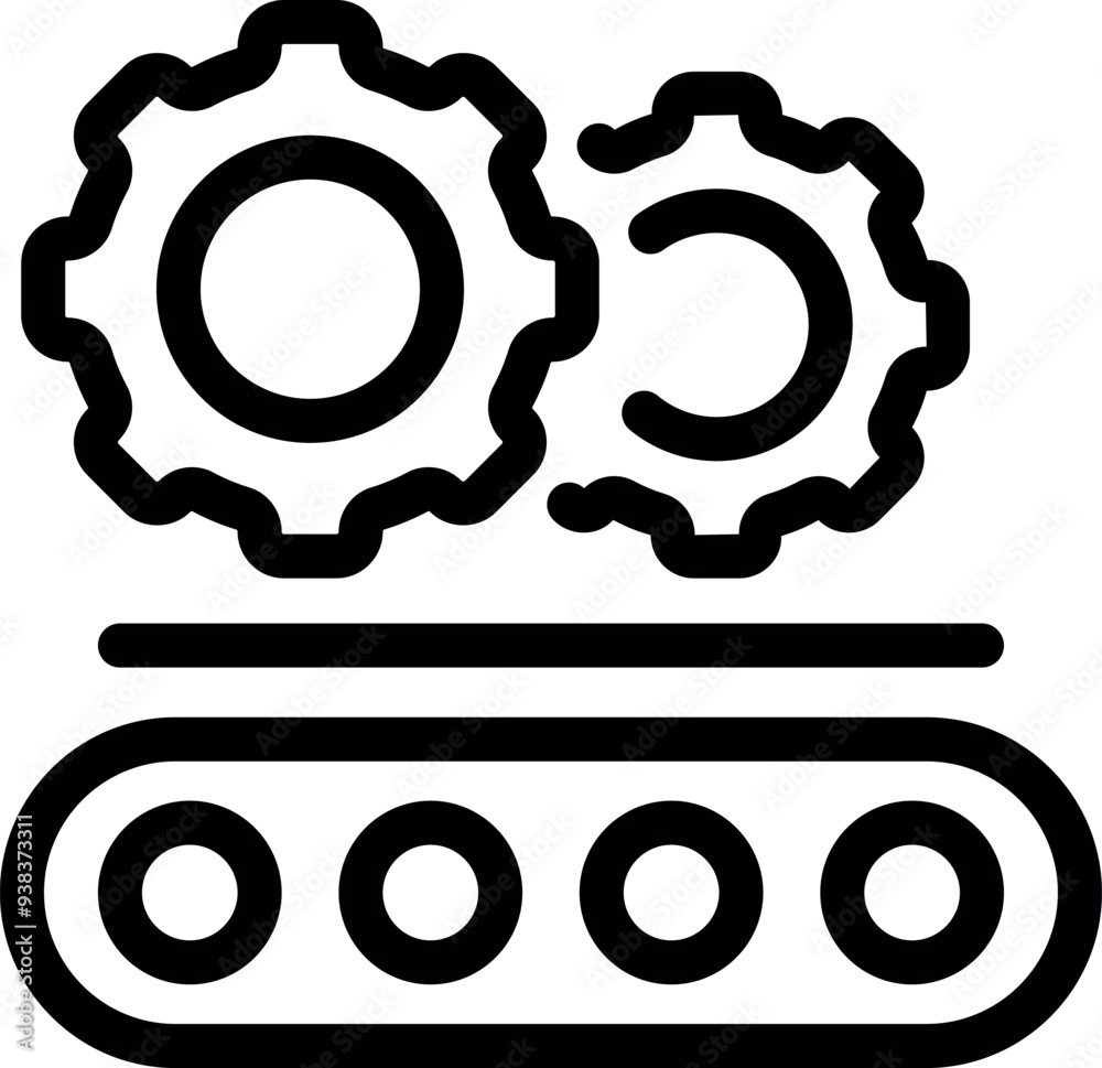 Conveyor belt moving gears, symbolizing a streamlined manufacturing process Conveyor belt moving gears, symbolizing a streamlined manufacturing process