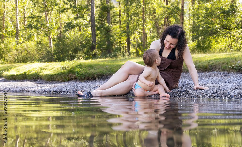 Mother and Baby Enjoying Nature by Crowsnest Lake Mother and Baby Enjoying Nature by Crowsnest Lake