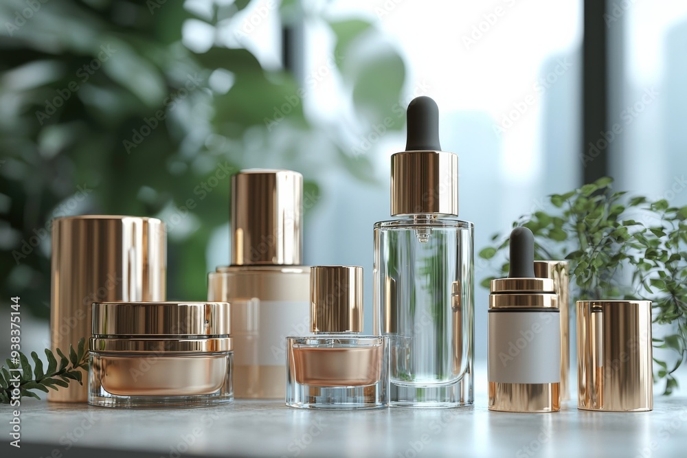 Luxurious cosmetic packaging bottles created with generative AI