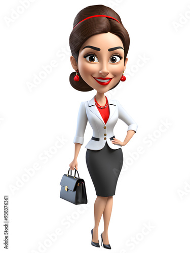 Smiling animated businesswoman with handbag on white transparent background, marketing materials. Generative AI