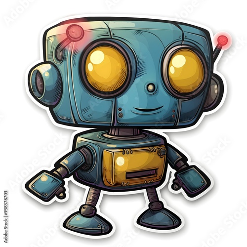 Sticker In The Form Of A Cute Robot. Illustration On The Theme Of Stickers, Toys, Objects And Cartoons. Generative AI