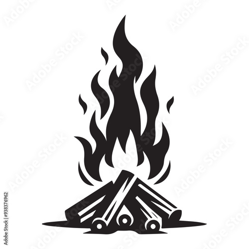 Camp fire icon Bonfire burning on firewood symbol, Campfire illustration of campfire vector icon