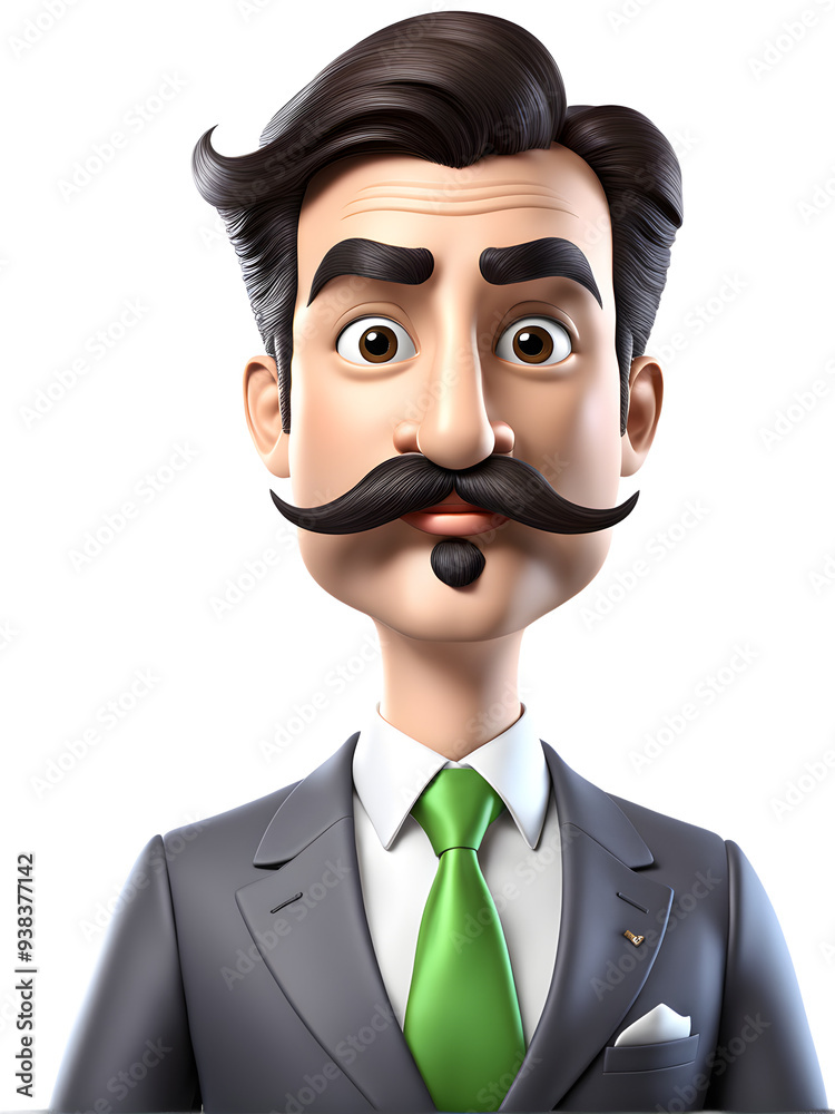 Surprised animated businessman with green tie, white transparent background, corporate promotional material. Generative AI Surprised animated businessman with green tie, white transparent background, corporate promotional material. Generative AI