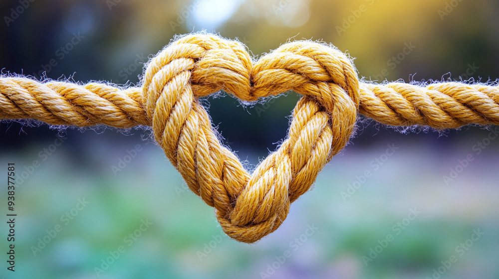 rope tied in a knot forming a heart shape, symbolizing love, commitment, and strength in relationships. The image conveys the meaning of rope tied in a knot forming a heart shape, symbolizing love, commitment, and strength in relationships. The image conveys the meaning of
