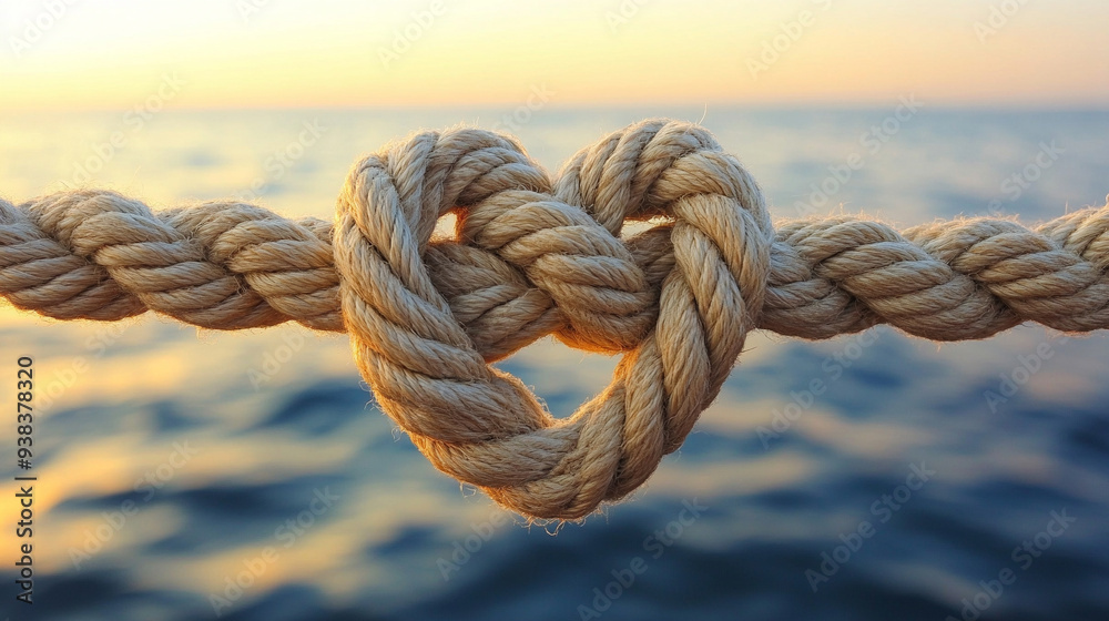 rope tied in a knot forming a heart shape, symbolizing love, commitment, and strength in relationships. The image conveys the meaning of rope tied in a knot forming a heart shape, symbolizing love, commitment, and strength in relationships. The image conveys the meaning of