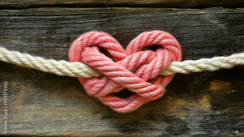 rope tied in a knot forming a heart shape, symbolizing love, commitment, and strength in relationships. The image conveys the meaning of "tying the knot