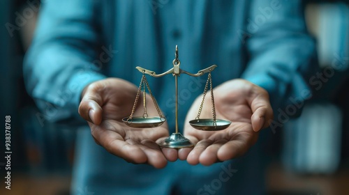 Person's hands holding a golden scale of justice.