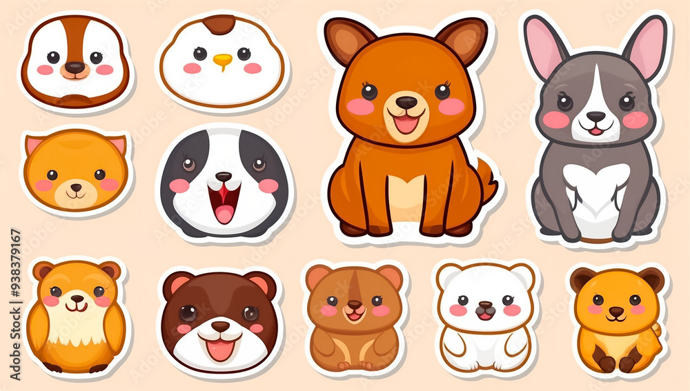 sticker set, different cute cartoon animals sticker set, different cute cartoon animals