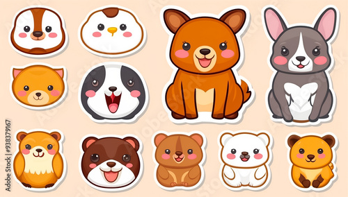 sticker set, different cute cartoon animals