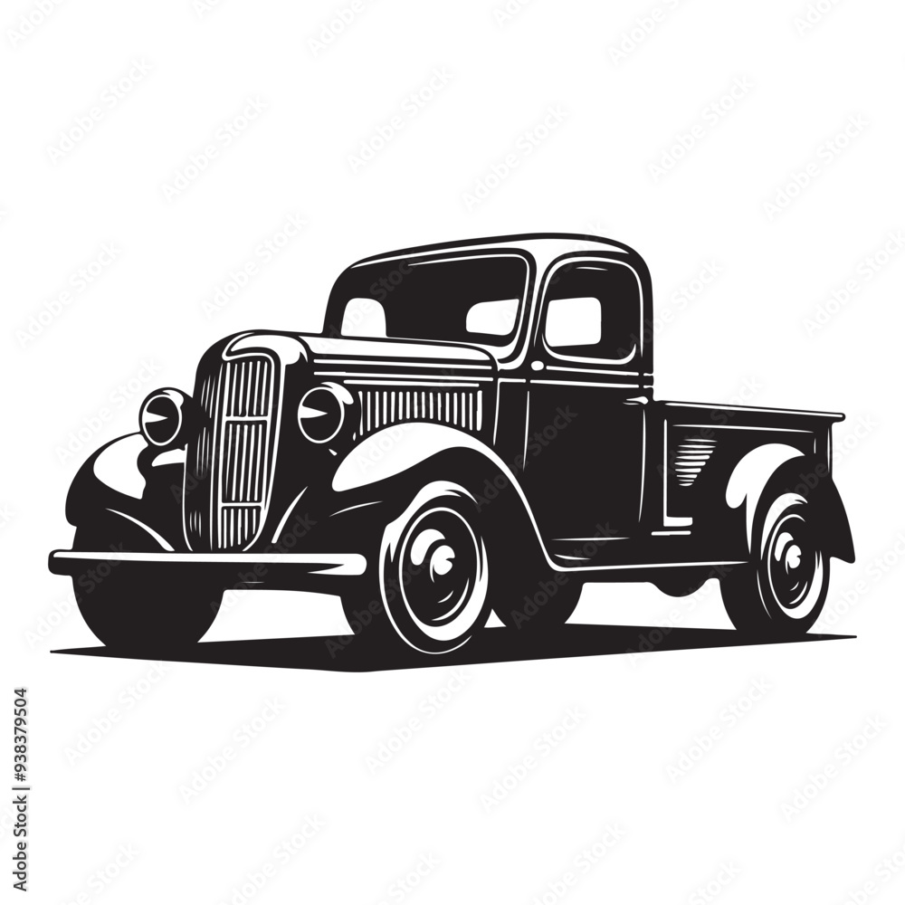 Fototapeta premium Classic Hauler Vintage Pickup Emblem Retro Rides Black Truck Icon, Vintage Pickup Truck Logo Monochrome Design Style