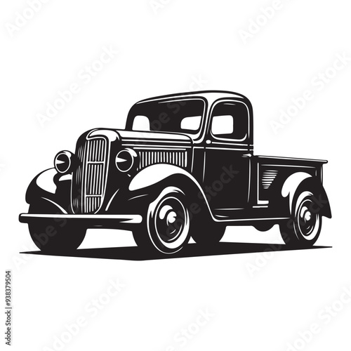 Classic Hauler Vintage Pickup Emblem Retro Rides Black Truck Icon, Vintage Pickup Truck Logo Monochrome Design Style