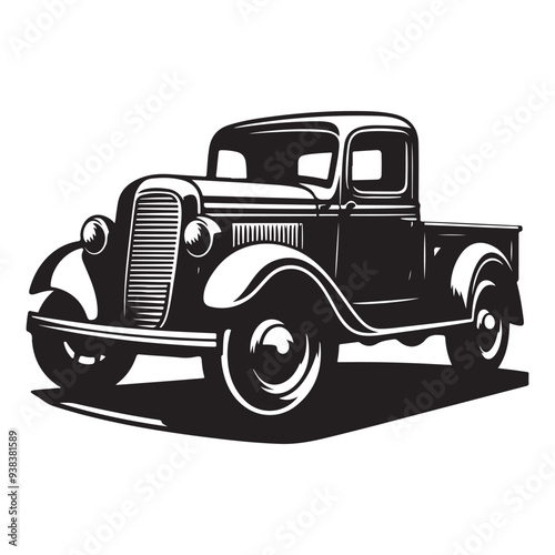 Classic Hauler Vintage Pickup Emblem Retro Rides Black Truck Icon, Vintage Pickup Truck Logo Monochrome Design Style