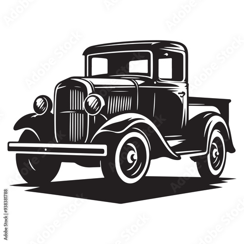 Classic Hauler Vintage Pickup Emblem Retro Rides Black Truck Icon, Vintage Pickup Truck Logo Monochrome Design Style