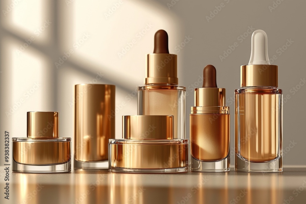 Luxurious cosmetic packaging bottles created with generative AI Luxurious cosmetic packaging bottles created with generative AI