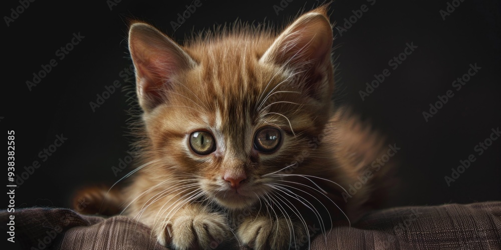 Fototapeta premium A small kitten sitting comfortably on the top of a couch