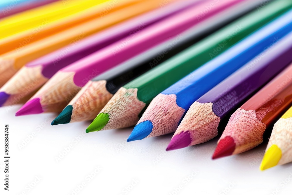 Obraz premium A row of colorful pencils stacked on top of each other, ready for use