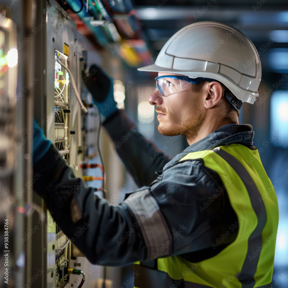 Copy space, stockphoto, Candid shot of a maler commercial electrician at work on a fuse box. Copy space, stockphoto, Candid shot of a maler commercial electrician at work on a fuse box.
