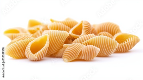 Uncooked conchiglie pasta isolated on white background.