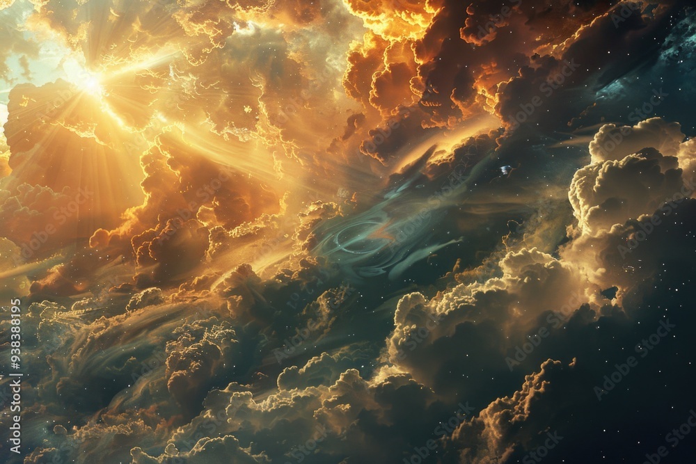 Obraz premium Bright sunlight filtering through white clouds