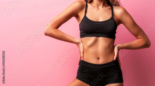 Young woman in sportswear and athletic toned body outdoors. Active lifestyle. Concept of sport, health.