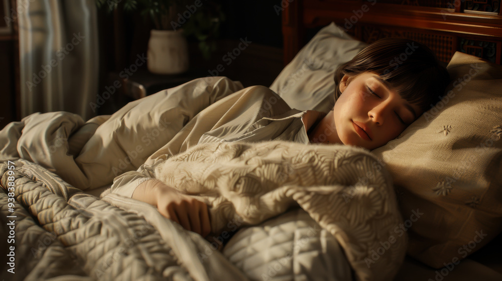 A young woman is resting while lying in her soft bed. Beautiful woman enjoying sleep in the room. Vacation concept. A young woman is resting while lying in her soft bed. Beautiful woman enjoying sleep in the room. Vacation concept.