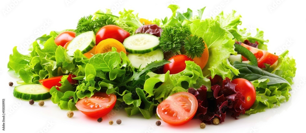 Tasty Salad With Fresh Vegetables Isolated On White Tasty Salad With Fresh Vegetables Isolated On White