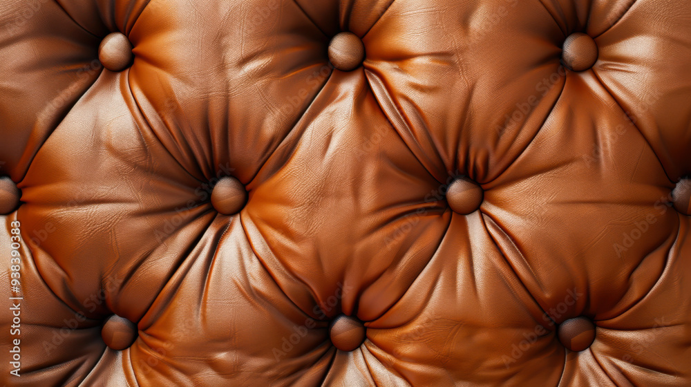 Close-up detail of a luxurious quilted brown leather sofa upholstery. Furniture design. Close-up detail of a luxurious quilted brown leather sofa upholstery. Furniture design.
