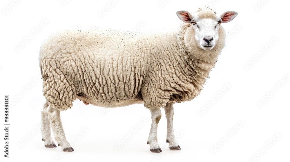 A sheep standing alone on a white background, ideal for use in presentations, branding and design projects A sheep standing alone on a white background, ideal for use in presentations, branding and design projects