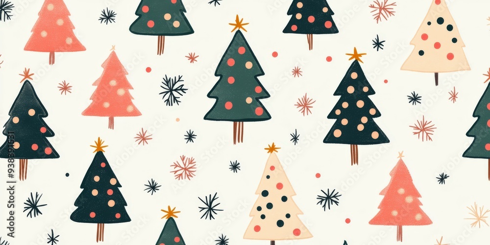 Charming Christmas tree doodle pattern with festive colors and shapes Charming Christmas tree doodle pattern with festive colors and shapes