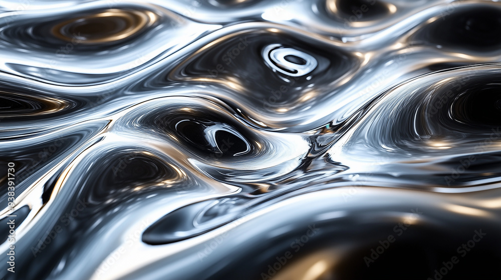 Abstract Liquid Chrome Surface with Reflective Ripples and Waves Abstract Liquid Chrome Surface with Reflective Ripples and Waves